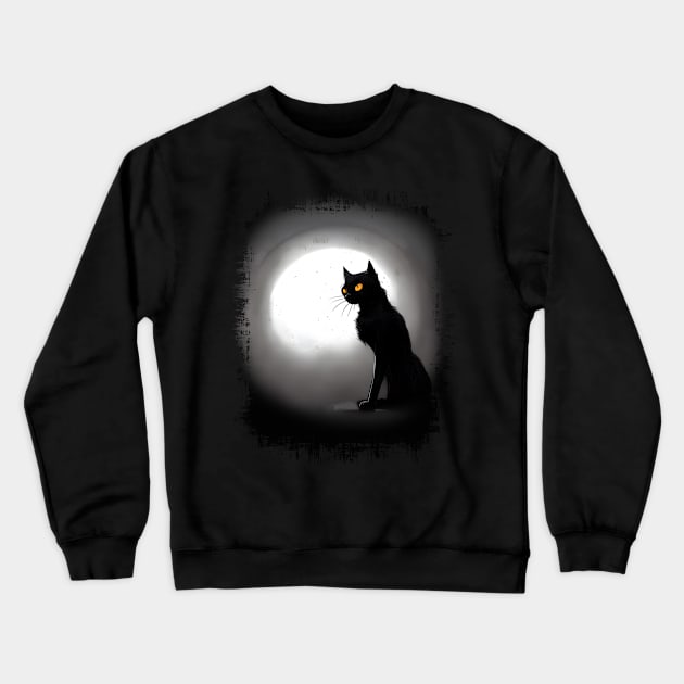 Mysterious black cat full moon indark atmosphere in a scary cemetery Crewneck Sweatshirt by Collagedream